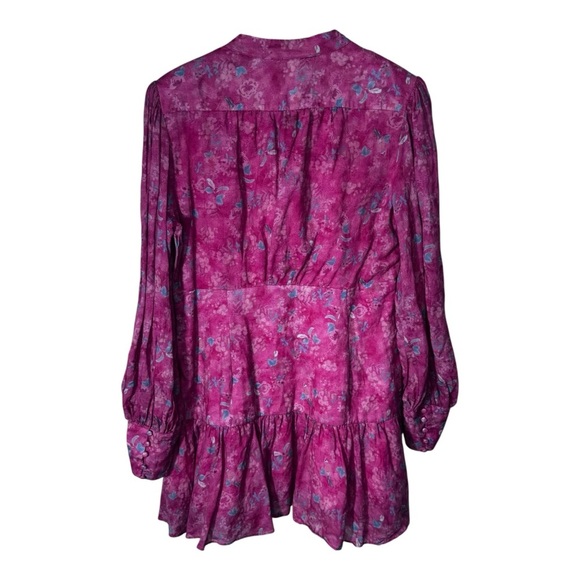 Bardot Nessa Floral-Print Pink Balloon-Sleeve Shirtdress Size 12 - Picture 3 of 16